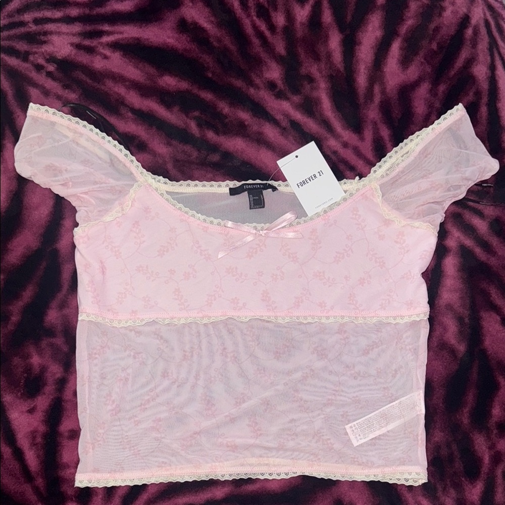 Forever 21 Pink Lace Trim Women's Top